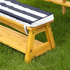 KidKraft Outdoor Table & Bench Set With Cushions & Umbrella - Navy & White Stripes 106 -Stokke Store 00106 D 2