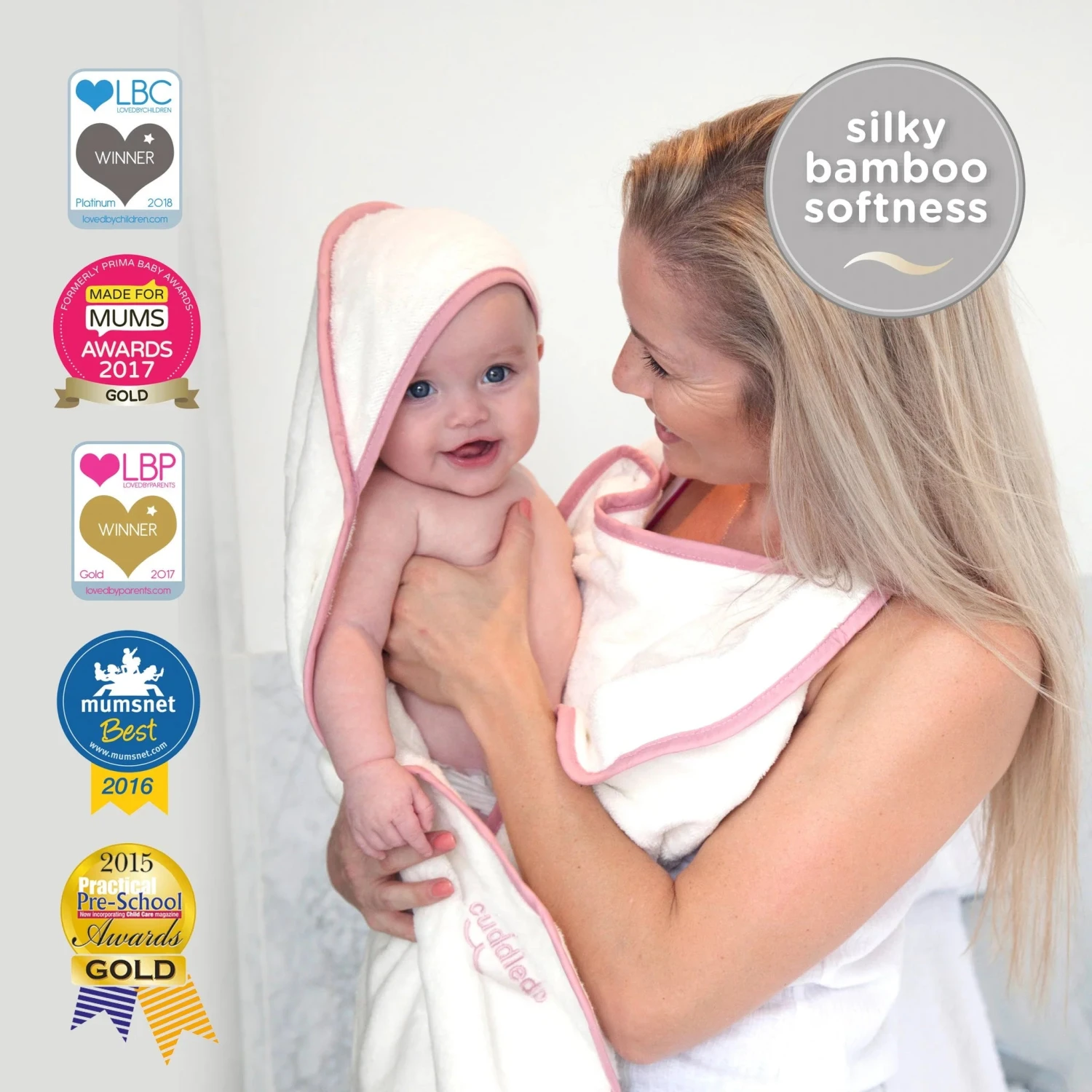 Cuddledry 'Hands-free' Baby Towel Pink Edge 1 Cuddledry 'Hands-free' Baby Towel Pink Edge