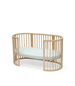 Stokke® Sleepi™ Bed Fitted Sheet V3 Dots Sage -Stokke Store Sleepi Bed Natural Open FtSh DotsSage 5077 eCom